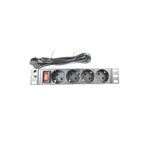 Силовий блок 10 1U, 4xSchuko, кабель 1.8м, вилка Schuko, алюм. корпус Eserver (WT-2316A)