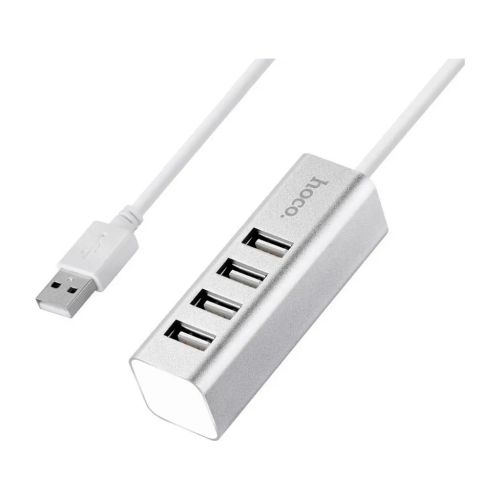 Концентратор HOCO USB 2.0 to 4xUSB Line machine HB1 Silver (6957531038146)