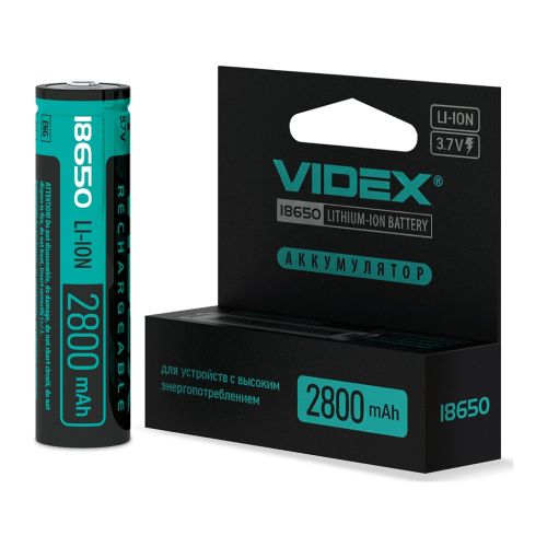Аккумулятор 18650 2800mAh Li-Ion, protect, color box/1шт Videx (18650-P/2800/1CB)