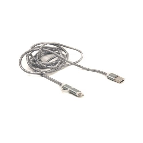 Дата кабель USB 2.0 AM to Lightning + Micro 5P 2.0m 2A cotton grey PowerPlant (CA910496)