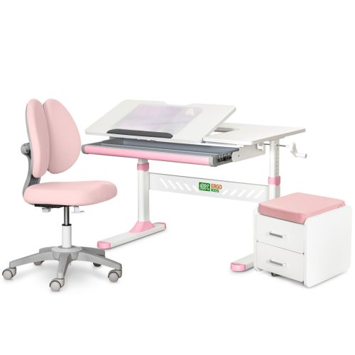 Парта с креслом ErgoKids (L) Pink + тумба (TH-310 + Y-412 Lite + BD C3_PINK)