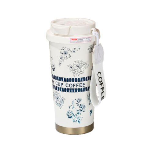 Термокружка Merlion TermCoffee 500 мл з трубочкою, біла з сірим (TermCoffee-500WG)