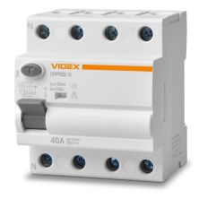 Дифференциальное реле (УЗО) Videx RESIST АС 4п 30мА 10кА 40А (VF-RS10-DR4AC40)