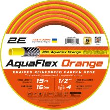 Шланг для поливу 2E AquaFlex Orange 1/2, 15м 4 шари, 20бар, -10+60°C (2E-GHE12OE15)