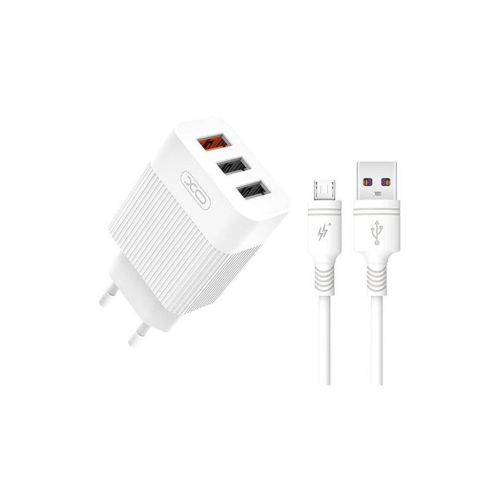 Зарядний пристрій XO USB L72 (3A, QC3.0, 3 Usb) + cable Micro USB White (XO-L72-BK)