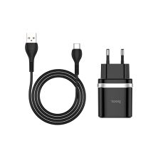 Зарядное устройство HOCO C12Q Smart USB QC3.0 + cable USB to USB-C 18W Black (6931474716293) Зарядное устройство HOCO C12Q Smart USB QC3.0 + cable USB to USB-C 18W Black (6931474716293)