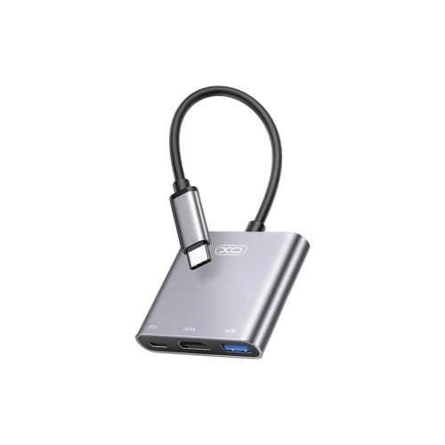 Концентратор XO USBC to USBCPD100W + HDMI 4K30Hz + USB 3.0 grey (HUB011.tranish)