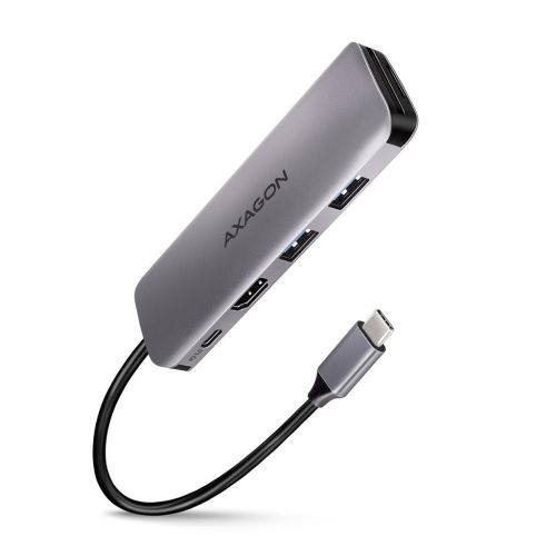 Концентратор AXAGON USB-C to 2xUSBA + HDMI + SD/microSD + USB-C PD 100W 0.2m grey (HMC-5)
