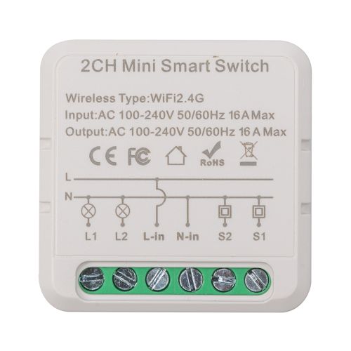 Автоматичний вимикач TUYA Wifi 16A 2-канальный (HS084028)