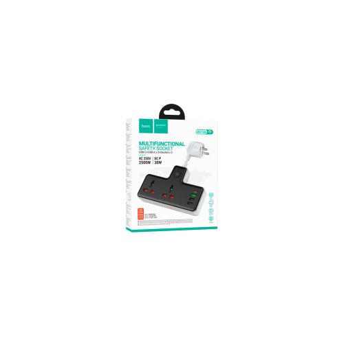 Сетевой фильтр питания HOCO AC12A, 2 роз, 3 USB. USB-C, 30W, 1м, Black (AC12AB)