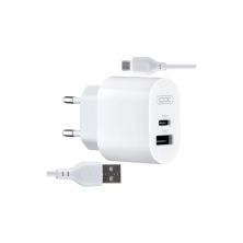 Зарядний пристрій XO L97 (1Type-C/1USB/2.4A) + USB - MicroUSB White (XO-L97-MC)