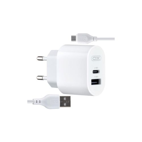 Зарядное устройство XO L97 (1Type-C/1USB/2.4A) + USB - MicroUSB White (XO-L97-MC)