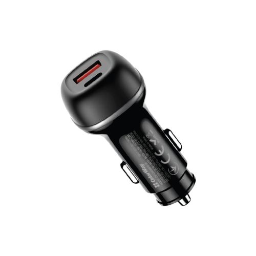 Зарядное устройство ColorWay USB-C PD65W + USB QC3.0 car adapter (CW-CHA068PD-BK)
