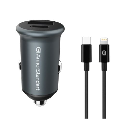 Зарядное устройство Armorstandart USB Type-C PD20W + USB QC 3.0 Grey + cable Lightning (ARM82460)