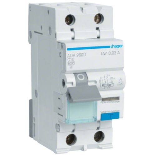 Дифференциальный автоматический выключатель Hager 1-п.+N 10A C 30mA (6kA) A (A) (ADA960D)