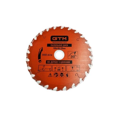 Круг відрізний GTM 190×30мм, 24 зуби, по дереву з цвяхами (SBW-19024N)