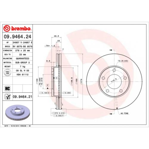 Гальмівний диск Brembo 09.9464.24