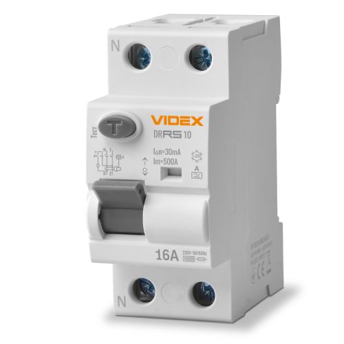 Дифференциальное реле (УЗО) Videx RESIST А 2п 30мА 10кА 16А (VF-RS10-DR2А16)