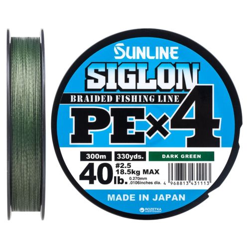 Шнур Sunline_ТОВ Siglon PE н4 300m 2.5/0.270mm 40lb/18.5kg Dark Green (1658.09.51)