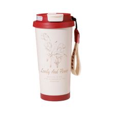 Термокружка Merlion TermCoffee 500 мл з трубочкою, біла з червоним (TermCoffee-500WR)