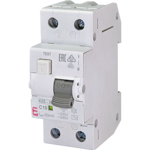 Дифференциальный автоматический выключатель ETI KZS-2M C 16/0,03 тип AC (10kA)