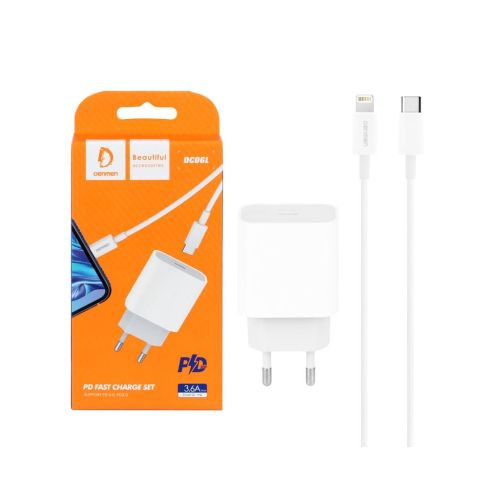 Зарядний пристрій Denmen USB-C PD20W 3.6A + cable USB-C to Lightning white (DM-DC06L-WH)