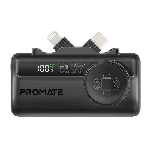 Батарея универсальная Promate 5000mAh PD/20W, Apple Watch charging (powerup-trio.black)