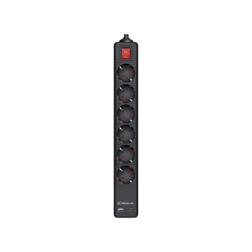 Мережевий подовжувач REAL-EL RS-PROTECT 605 3m, black (EL122300041)