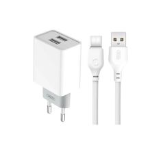 Зарядное устройство XO L65 адаптер 2USB / 2.4А + Type-C white (XO-L65-TC)