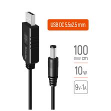 Кабель питания USB to DC 5.5x2.5mm 9V 1.0m black ColorWay (CW-CBUD066-BK)