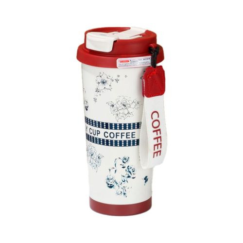 Термокружка Merlion TermCoffee 500 мл з трубочкою, біла з червоним та сірим (TermCoffee-500WRG)