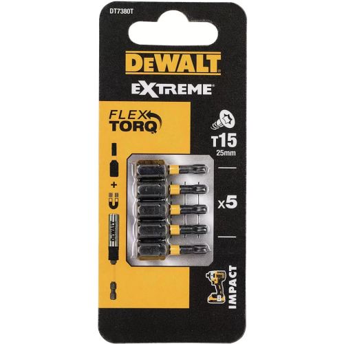 Набор бит DeWALT IMPACT TORSION, ударные, Torx, T15, L=25 мм, 5 шт (DT7380T)