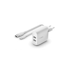 Зарядное устройство Belkin Home Charger (24W) DUAL USB 2.4A, USB-C cable 1m, white (WCE001VF1MWH)