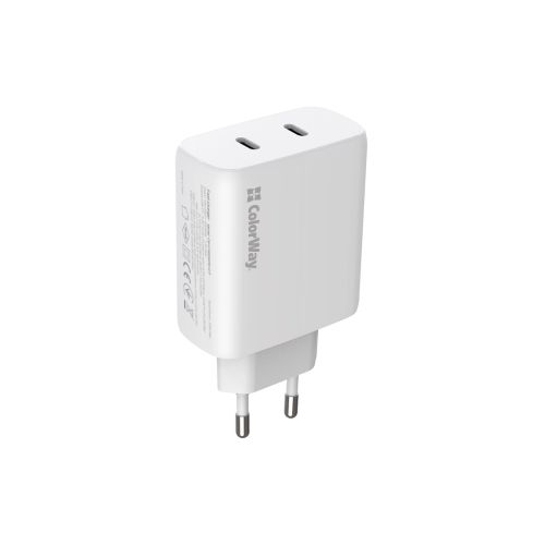 Зарядний пристрій ColorWay GaN Mini 50W PD Port PPS USB (Type-C PD 30W + Type-C PD 20W) white (CW-CHS050PD-WT)