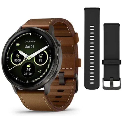 Смарт-годинник Garmin Venu 4 (45mm), Black w/ Slate + Leather, GPS смарт-годинник (010-03014-03)