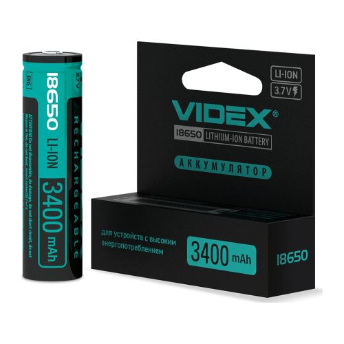 Аккумулятор 18650 3400mAh Li-Ion, protect, color box/1шт Videx (18650-P/3400/1CB)