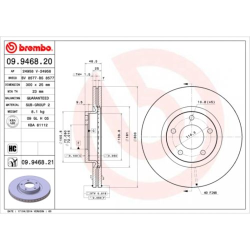 Тормозной диск Brembo 09.9468.20