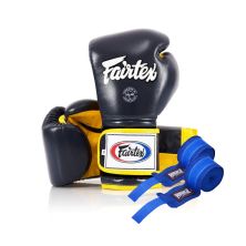 Боксерские перчатки Fairtex BGV9 Mexican Blue/Yellow 18 унцій (бинти в комплекті) (BGV9_Mexican_18oz_Blue/Y)