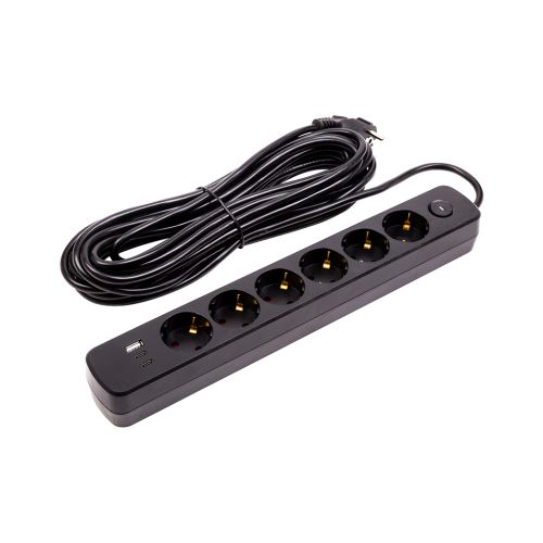 Сетевой фильтр питания PowerPlant 10м, 6 розеток,USB, Type-C (YS-N6086/10c) (EX610693)
