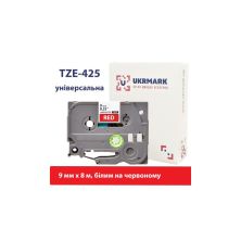 Лента для принтера этикеток UKRMARK B-T425P, ламинированная, 9мм х 8м, white on red, аналог TZe425 (CBTZ425)