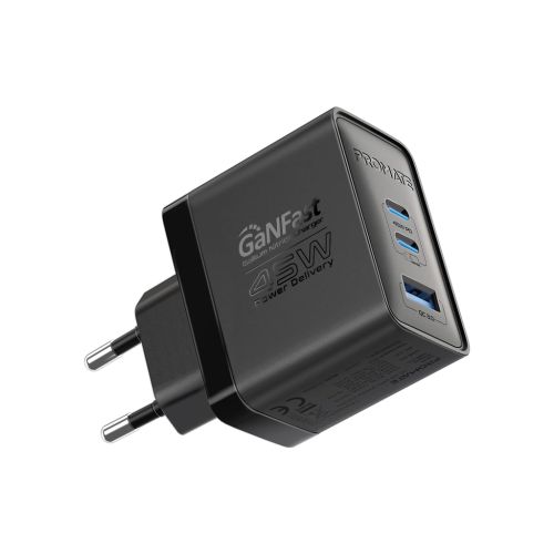 Зарядное устройство Promate powerport-45 2xUSB-C PD + USB-A QC 45W Black (powerport-45.black)