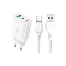 Зарядний пристрій XO L101 PD + QC3.0 (1USB/2Type-C/20W) + USB - MicroUSB White (XO-L101-WH)