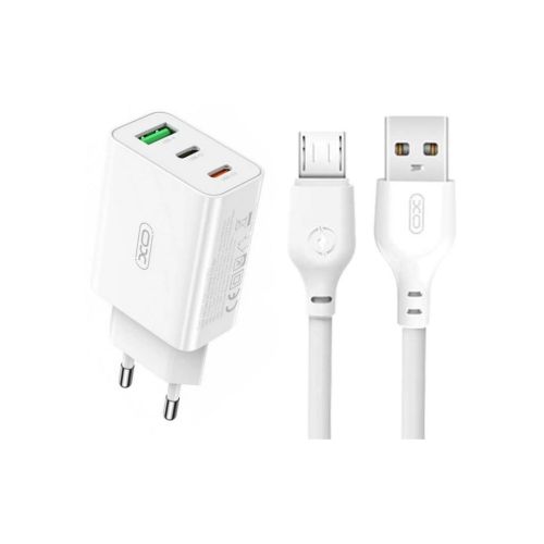 Зарядное устройство XO L101 PD + QC3.0 (1USB/2Type-C/20W) + USB - MicroUSB White (XO-L101-WH)