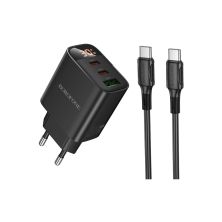 Зарядний пристрій BOROFONE BA98A Ilustre 2xUSB-C + 1xUSB-A PD30W digital display + cable USB-C to USB-C Black (6941991120534)