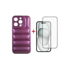 Чохол до мобільного телефона Dengos iPhone 15 Pro Case + Glass (Purple) (DG-KM-81)