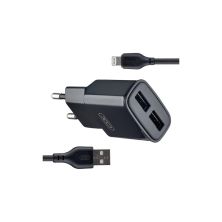 Зарядное устройство XO L92C (2USB/2.4A) + USB - Lightning Чорний (XO-L92C-L)