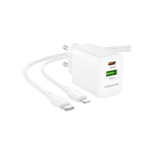 Зарядний пристрій BOROFONE BN29 Fuente 1xUSB-C PD30W + 1xUSB QC3.0 + cable USB-C to Lightning White (6941991120336)