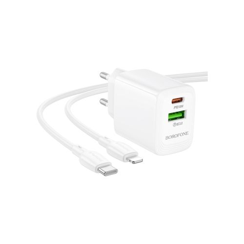 Зарядний пристрій BOROFONE BN29 Fuente 1xUSB-C PD30W + 1xUSB QC3.0 + cable USB-C to Lightning White (6941991120336)