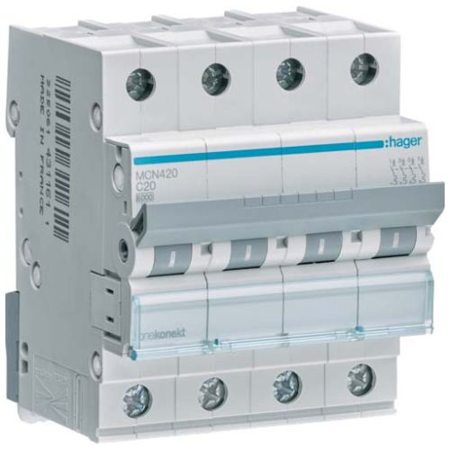 Автоматический выключатель Hager 4-п. C 20A (6kA) 4M (B) (MCN420)