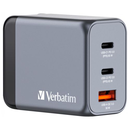 Зарядное устройство Verbatim GaN 65 W 3 ports (2xUSB-C-65 W /USB-A -3.0) (32201)